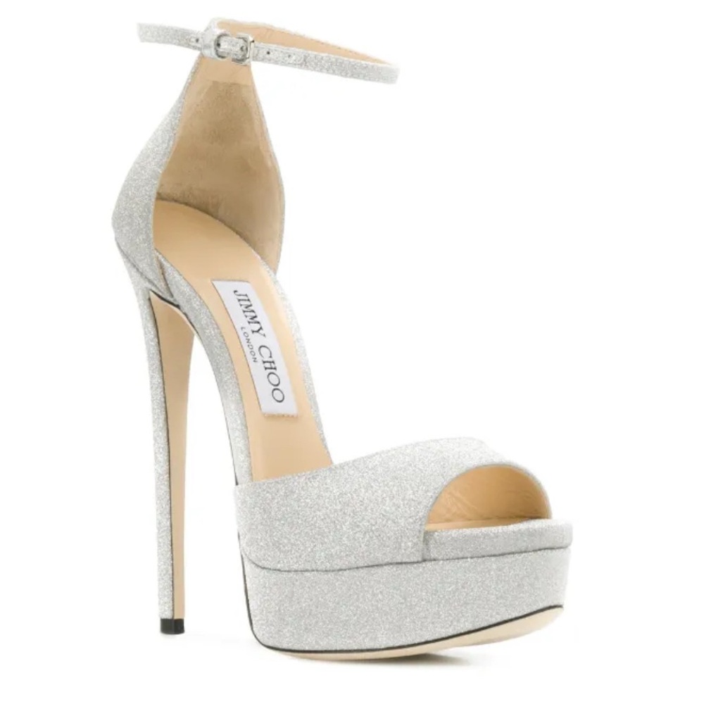 Jimmy Choo Silver Glitter Platform Heels